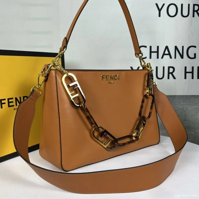 Affordable Bag O'Lock In Zip Fendi Shoulder Leather Calf Brown 0725